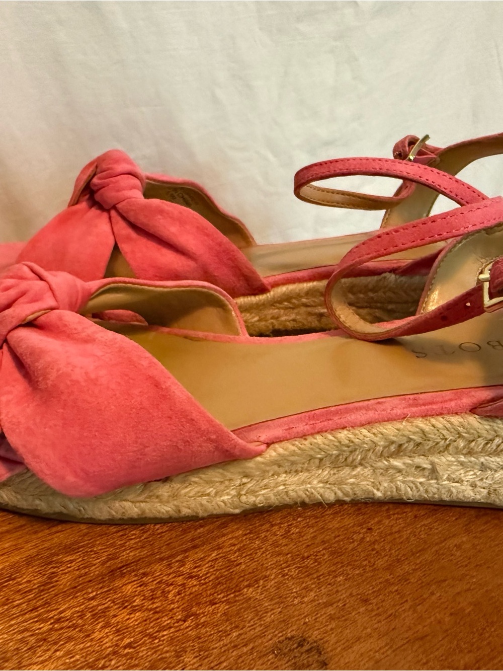 Talbots Pink Knotted Suede Wedge Sandals - Picture 5 of 8